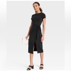 a new day Black Midi Dress with Tie-Waist